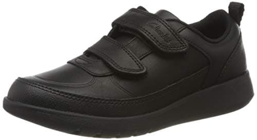 Image of CLARKS Boys Scape Flare Low-Top Sneakers, Black Leather, 1 UK Wide