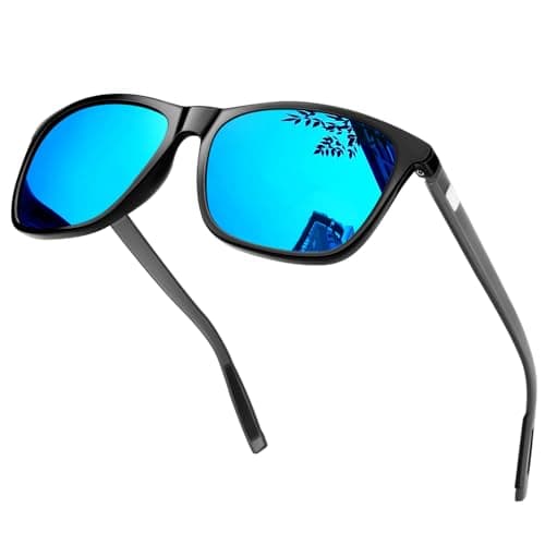 Image of KANASTAL Blue Sunglasses Mens Womens Mirrored Square Spring Retro Classic Fishing Driving Travel Sun Glasses UV400 Protection - Black Frame Blue Lens