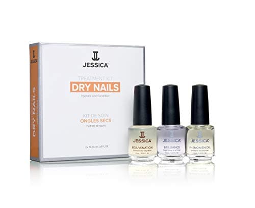 Image of JESSICA Nail Strengthener and Repair Treatment for Dry Nails, 3 Step Nailcare Kit with Cuticle Oil, Rejuvenation Base, and Brilliance Top Coat, Clear, Fast Drying