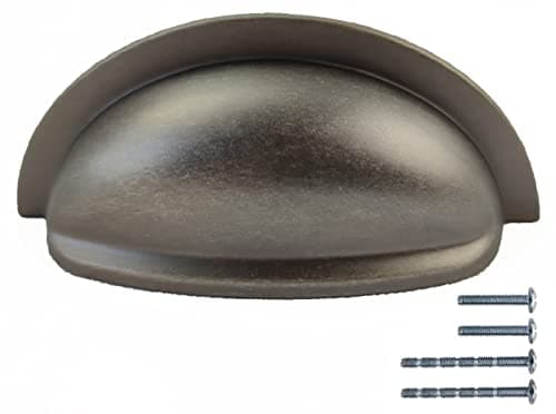 Image of Set of 6 Cup Handles for Kitchen Cabinets & Drawers | Vintage Shell Design in Antique Pewter | 76mm Between Fixings | Chrome, Pewter, Satin Nickel Finishes Available (Antique Pewter)