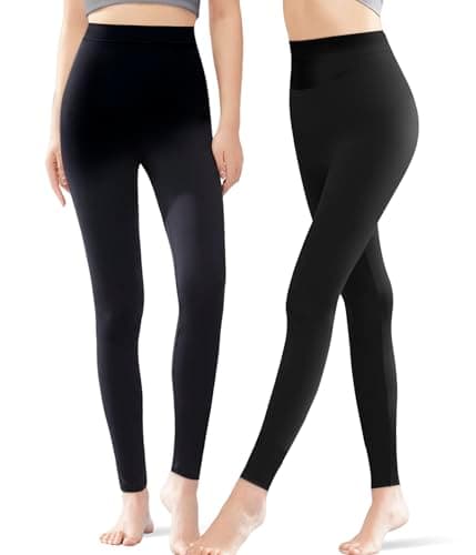 Image of POWER FLOWER 2-Pack Women's Full-Length Leggings – Cotton Yoga Pants, Soft, Stretchy and Non-See-Through for All-Day Comfort (L-XL, 9073-Combo1)