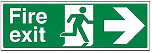 Image of V Safety 14004BJ-R Fire Exit Arrow Right Sign - Landscape - 450mm x 150mm - 1mm Rigid Plastic, Green