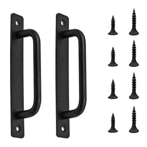 Image of XPOOP 2 Pieces Door Pull Handle Aluminium Alloy Grab Bar Handles Heavy Duty Sliding Pull Gate Barn Shed Garage Cabinet Handles with Back Plate for Kitchen Furniture Cabinet Closet Door (with 8 Screws)
