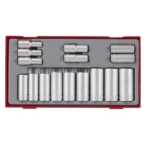 Image of Teng Tools 16 Piece 3/8 Inch Drive 12 Point Metric Deep Chrome Vanadium Socket Set | Mechanic Tool | Hand Tool - TT381612