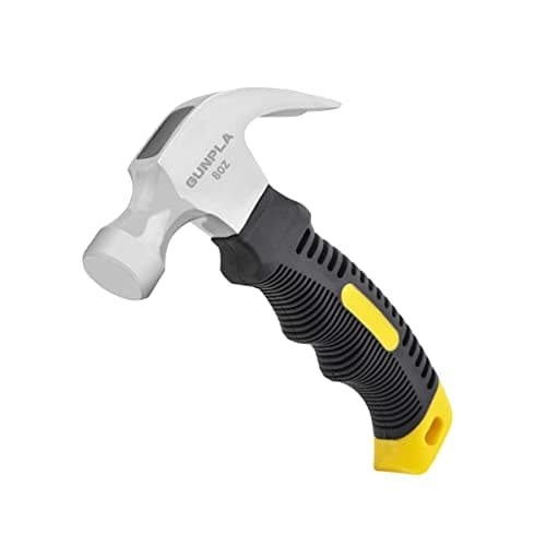 Image of Gunpla 8oz Stubby Claw Hammer and Nails Puller, Carbon Steel Curved Framing Hammer Light Weight Tool for Construction Demolition Prying Splitting Tearing Wood with Comfort Non Slip Rubber Handle