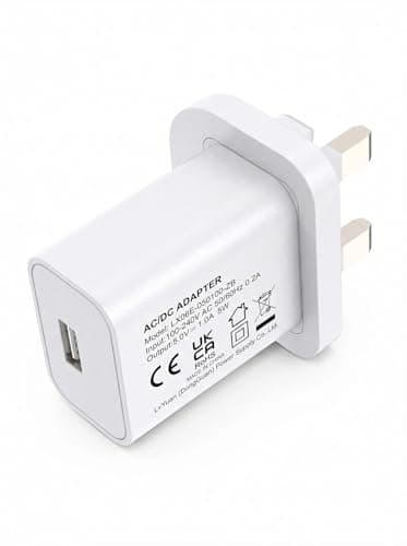 Image of 5V 1A 5W White USB Charger, UK Usb Plug, USB-A Output, USB Power Adapter Travel Ready, 100V-240V Input, for Phone, Tablet, Speakers