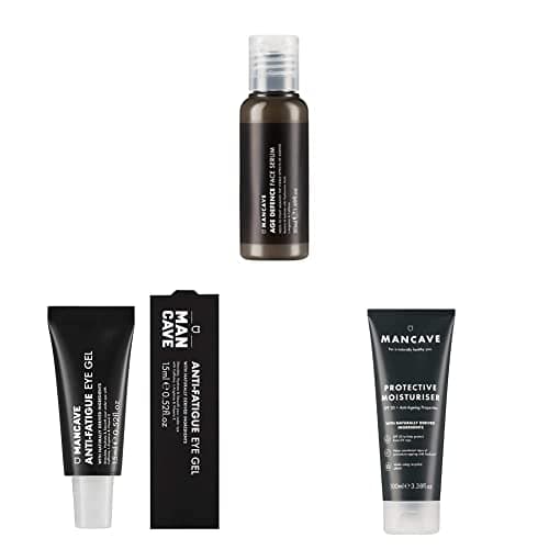 Image of ManCave Age Defence Trio Featuring Age Defence Face Serum, 50ml, Anti-Ageing & SPF20 Moisturiser, 100ml, Anti-Fatigue Eye Gel, 15ml