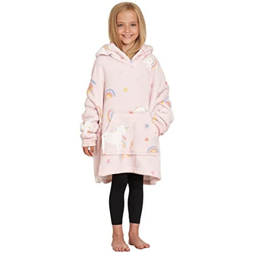 Image of Dreamscene Unicorn Hooded Blanket Kids Oversized Kids Ultra Plush Soft Sherpa - Girls Snuggle Hoodies Blush Pink, One Size