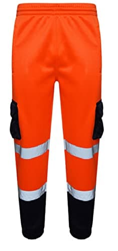 Image of Romaans Hi Vis Jogging Bottoms High Visibility Combat Cargo Thick Trousers Reflective Tape Safety Work Wear Elasticated Waist Joggers Sweat Jog Tracksuit Pants (Orange Navy, S)