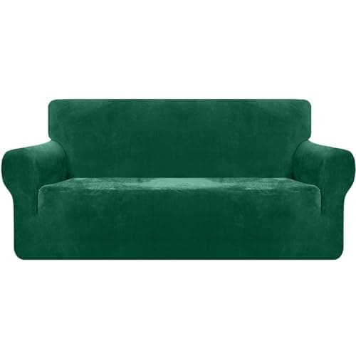 Image of Granbest Premium Thicken Plush Velvet Sofa Cover 3 Seater High Stretch Couch Cover Super Soft Sofa Slipcover Luxury Furniture Protector for Pets and Kids (3 Seater, Green)