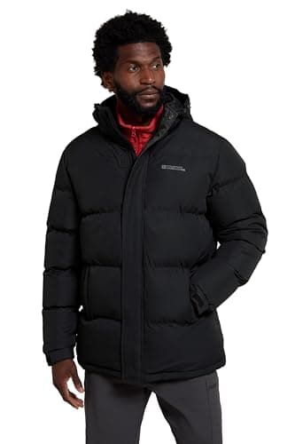 Image of Mountain Warehouse Snow Mens Jacket - Water Resistant Raincoat, Adjustable Hood, Hem & Cuffs, Warm Puffer Coat - Best for Winter Travelling, Walking & Daily Use Black XL