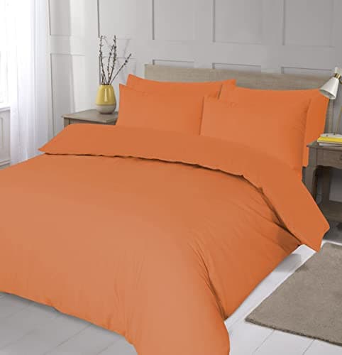 Image of Home Living NON IRON Luxury Easycare Plain Dyed Duvet Cover & Pillow Case(s) Bedding Set (Orange, Double)