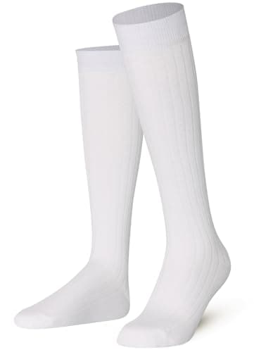 Image of Mysocks White Knee High Socks for Women Men Girls - Seamless Toe Plain Long Knee Length Socks - Breathable Cotton Tall Sock Stockings White Ribbed,8-11