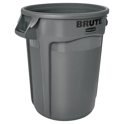 Image of Rubbermaid Commercial Products BRUTE Round Rubbish Bin 121 L Grey – Heavy-Duty Bin with Venting Channels for Home, Garage, Construction Sites, Outdoors and Driveway – FG263200GRAY