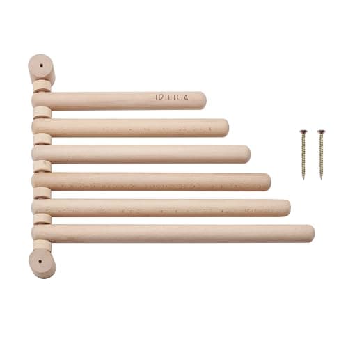Image of KitchenCraft Idilica Beechwood 6-Rail Wall Rack, Wooden Wall Rack with 6 Moving Rails for Tea Towels, Aprons & Bags, Fixtures Included