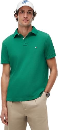 Image of Tommy Hilfiger Men’s Short Sleeve Regular Fit Polo Shirt with Button Placket, Green (Nouveau Green), XL