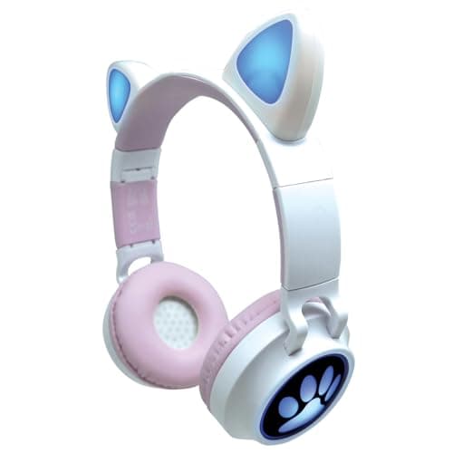 Image of LEXIBOOK, 2-in-1 wireless headset with cat ears, Light effects, Stereo sound, wired and wireless, foldable, adjustable, LED lights, rechargeable, HPBTKT