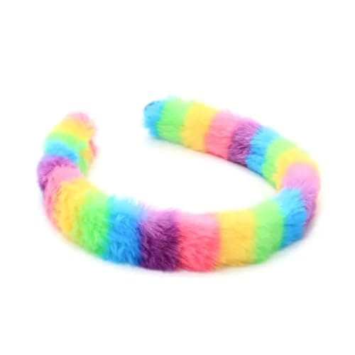 Image of Childrens Girls Kids 2cm Rainbow Faux Fur Furry Covered Aliceband Headband