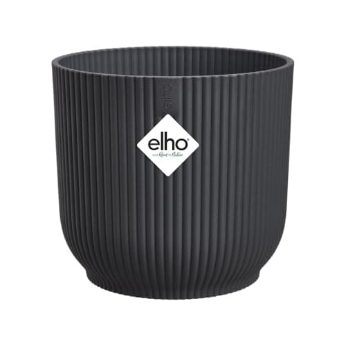 Image of elho Vibes Fold Round 18 - Flower Pot from 100% Recycled Plastic - Indoor plant pot - Ø 18.4 x H 16.8 cm - Black/Anthracite