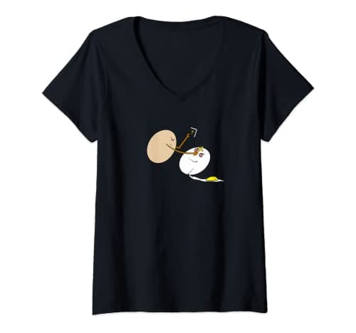 Image of Womens Eggsorcism, exorcism bedeviled egg halloween food pun V-Neck T-Shirt