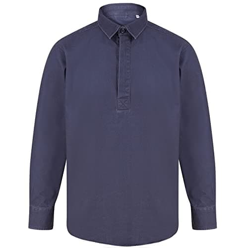 Image of Front Row Mens Pull Over Cotton Drill Shirt (XL) (Washed Navy)