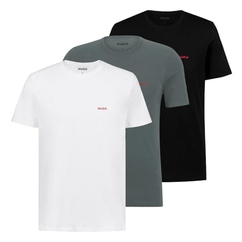 Image of HUGO Men's RN Triplet P 3-Pack Cotton T-Shirt with Logo Print, -966 black / grey / white, M
