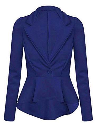 Image of BODYWEAR LTD Ladies Slim Fit Peplum Blazer Coat with Long Sleeves, Cropped Frill Hem Design, Elegant Stretch Fabric, Office or Evening Wear Jacket (Navy Blue,10)
