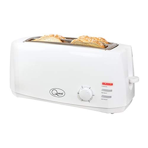 Image of Quest 4 Slice Toaster White - Extra Wide Long Slots for Crumpets and Bagels - 6 Settings - Reheat and Defrost