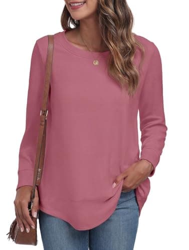 Image of GRECERELLE Sweatshirts for Women uk Warm Crew Neck Long Sleeve Tops Women Casual Tunic Shirts (Pink, M)