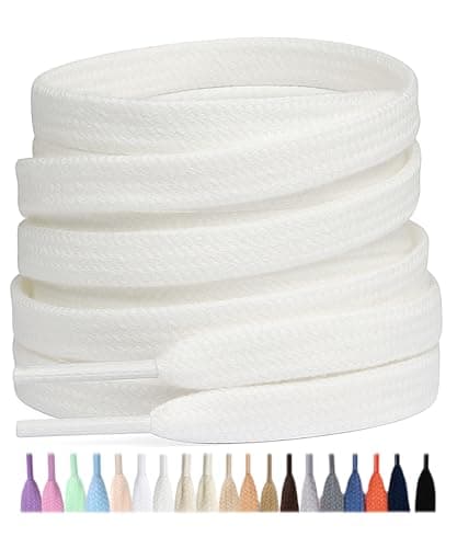 Image of Stepace 2 Pairs 100% Cotton Flat Shoe Laces 8mm Wide Shoelaces for Sneaker Running Athletic Shoes Off White 120