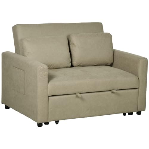 Image of HOMCOM 2 Seater Sofa Bed Convertible Bed Settee with Cushions, Pockets, Brown
