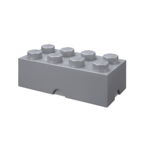 Image of LEGO Storage Brick 8 Knobs GREY- Stackable Plastic Storage Box with Lid for Kids and Adults, Ideal Desk Organizer and Toy Box - 12.1L Capacity