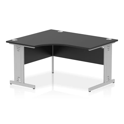 Image of Mr Office Impulse Left Crescent Desk, Silver Cable Managed Leg, Black, 1400