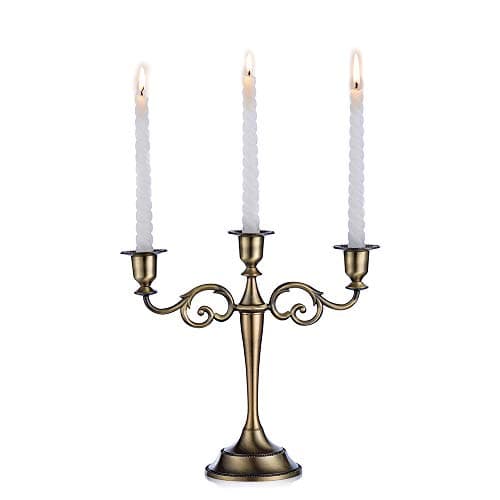 Image of Sziqiqi Bronze Metal Candle Holder 3-arms Candle Stand 27cm Tall Wedding Event Candelabra Candle Stick, Bronze