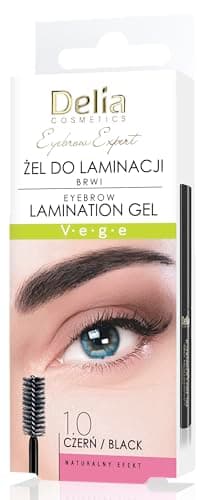 Image of Delia Cosmetics – Eyebrow Expert – Eyebrow Lamination Gel – Black – Vegan Formula – Brow Shape Fixation – Color Enhancement – Biotin, Peptides, Glycerin – 4ml