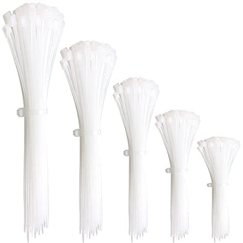 Image of Oksdown 300 Pieces White Nylon Cable Ties Mixed Pack Heavy Duty Strong Self Locking Long Plastic Clear Zip Tie Wraps Assorted Sizes 100/150/200/250/300mm Length 4/6/8/10/12 Inch, 2.5/3.6mm Width