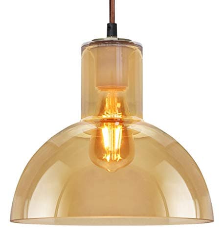 Image of Modern Vintage Glass Dome Pendant Light Amber Smoked Ceiling Lamp Shade Industrial Brass Holder M0223