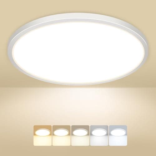 Image of Peasur Bathroom Light Ø30CM, 3000K/3500K/4000K/5000K/6500K 5 Color Temperature LED Ceiling Light, 24W 2800LM, IP54 Waterproof, Round, Modern, Flush Ceiling Light for Bathroom, Kitchen, Bedroom(White)