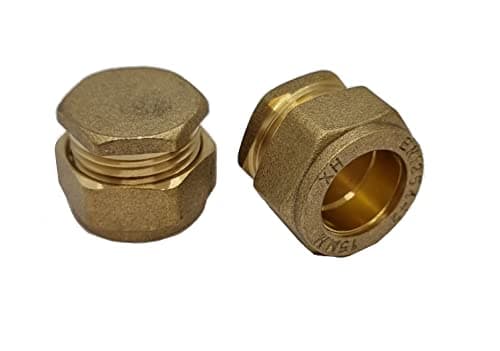 Image of Pipestation 22mm Compression Stop End Connectors (Pack of 2) | Blank Cap Brass Compression Joint Plumbing Fittings for Copper Plumbing Pipe Connectors | Brass Compressions Plumbers Pipe Fitting