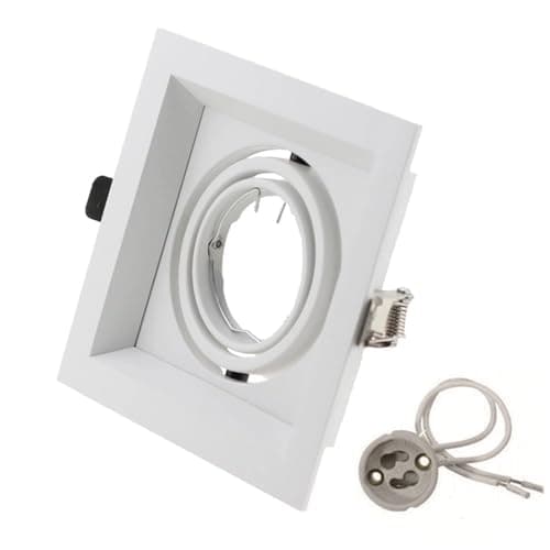 Image of RUEHALF Square Double Ring Led Ceiling Downlights Recessed Adjustable GU10 MR16 Bulb Socket Base Spot Lamps Holder Frame Bracket Fitting(GU10,Single Ring White)