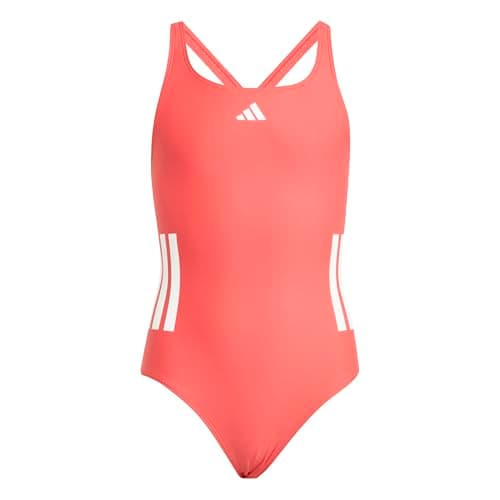 Image of adidas Girl's 3-Stripes C-Back Swimsuit Kids, Semi Lucid Red/White, 14-15 Years