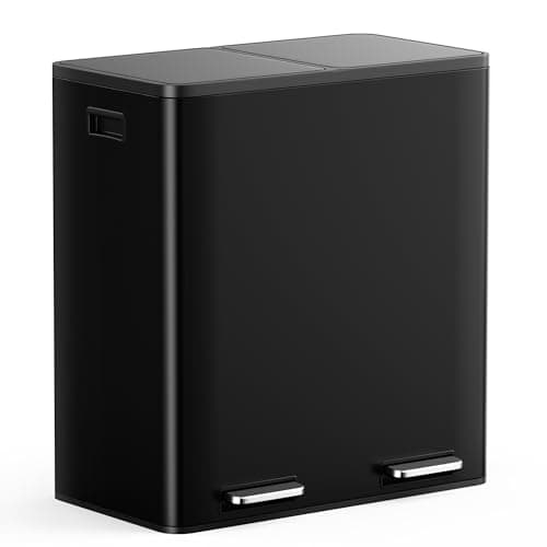 Image of VonHaus Kitchen Bin, 60L Double Recycling Bin for Kitchen, Black Two Section Food Waste Separation System with Non-Slip Base & Removable Inner-Compartments, Large Airtight Trash Can, 2 x 30L