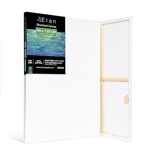 Image of Elan Stretched Canvases 80x120 CM, 3-Pack Extra Large Canvas for Painting 280 GSM, Triple Primed Extra Large Stretched Canvas for Painting 80x120 CM