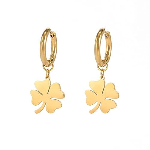 Image of Four Leaf Clover Earrings, Good Luck Charm Shamrock Earrings, Irish Jewelry, Stainless Steel Post Stud Earrings For Women Girls (gold 2)