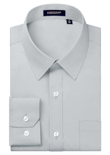 Image of HISDERN Mens Dress Shirts Long Sleeve Formal Shirts Regular Fit Shirt for Men Casual Shirt Grey XL
