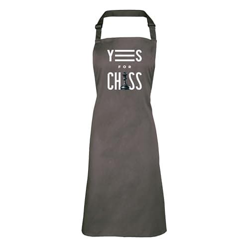 Image of Shopagift Yes for Chess Knight King Queen Board Game Adults Apron for Cooking Chef DIY Kitchen - Grey