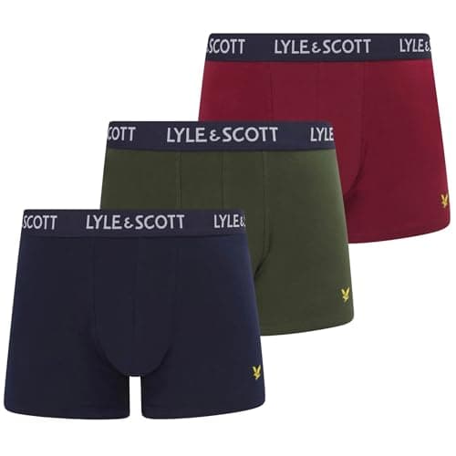Image of Lyle & Scott Mens 3 Pack Boxer Briefs Barclay (UK, Alpha, S, Regular, Regular, Ruby Red/Peacoat Navy/Ivy Green)
