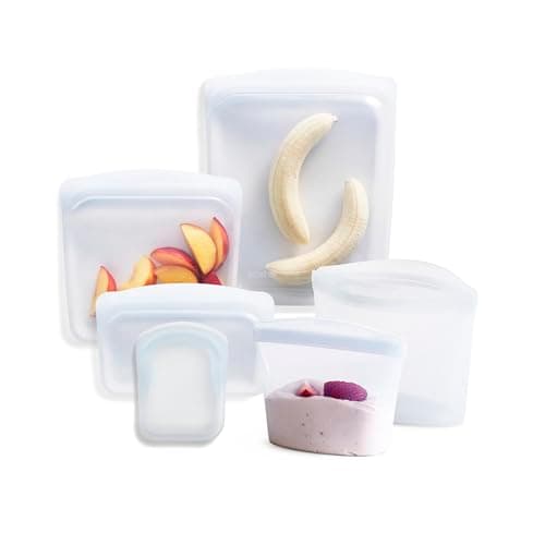 Image of Stasher Premium Silicone Reusable Food Storage Bags, 6-Pack, Clear, Multi-Use Food Storage Bags, Lunch Bag, Travel Containers, BPA Free, Leak-free, Dishwasher-Safe, Eco-friendly