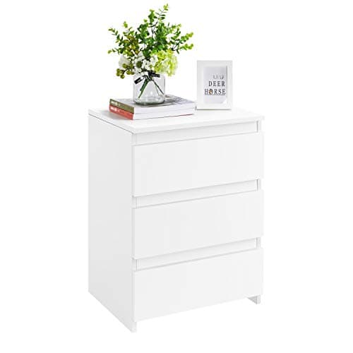Image of Yaheetech Bedside Table with 3 Drawers, Bedside Cabinet, Wooden Modern Nightstand with Storage for Living Room, Bedroom, 35 x 45 x 60.5 cm, White