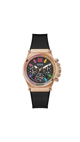 Image of Guess Black Silicon Multifunction Watch, Black, One Size, Modern